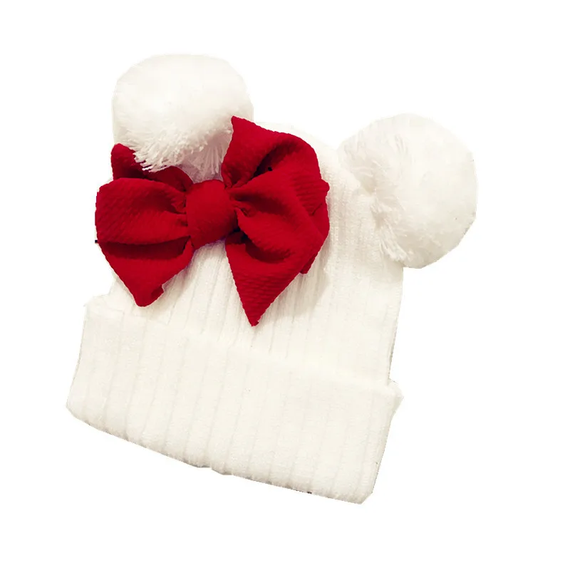 Вязаная Детская зимняя шапка с помпонами, детская шапка с Микки-Маусом, детская вязаная шапка для маленьких детей с бантом, Детские шапка зимняя Кепки - Цвет: White