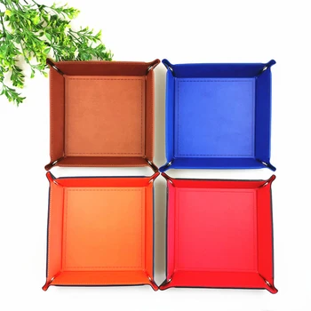

18x18cm Four Corners PU Leather Tray Change Tray Sundries Storage Box Dried Fruit Plate Desktop Storage Tray Household Storage