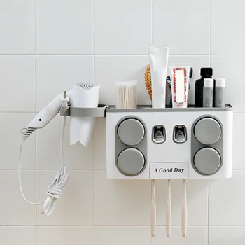 

Wall Mount Toothpaste Squeezer Automatic Toothpaste Dispenser Toothbrush Holder Bathroom Accessories Storage Rack with 4 Cups