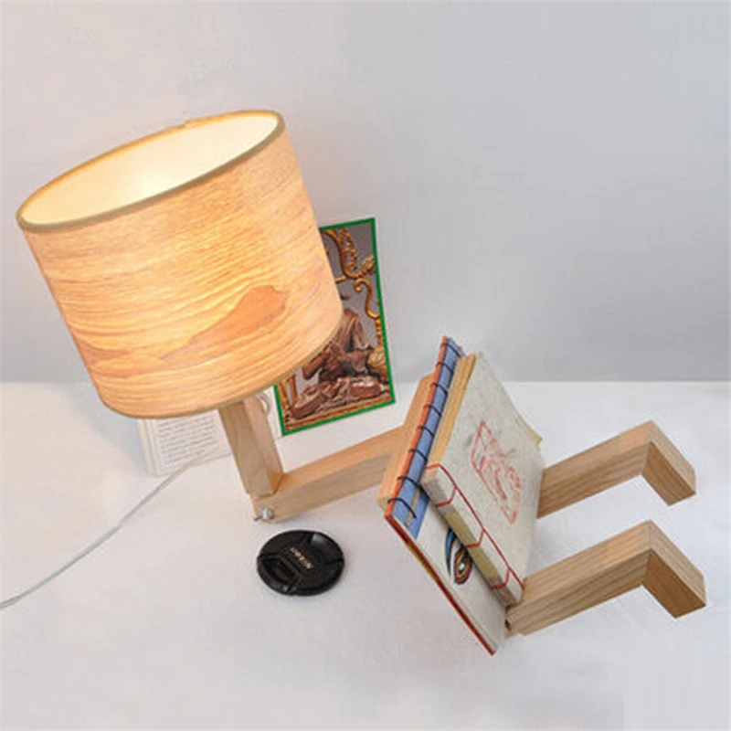 Светодиодный E27 деревянный Настольный светильник в форме робота для спальни, офиса, гостиной, ночной Светильник для внутреннего Кабинета, креативная Складная Лампа для чтения Luz