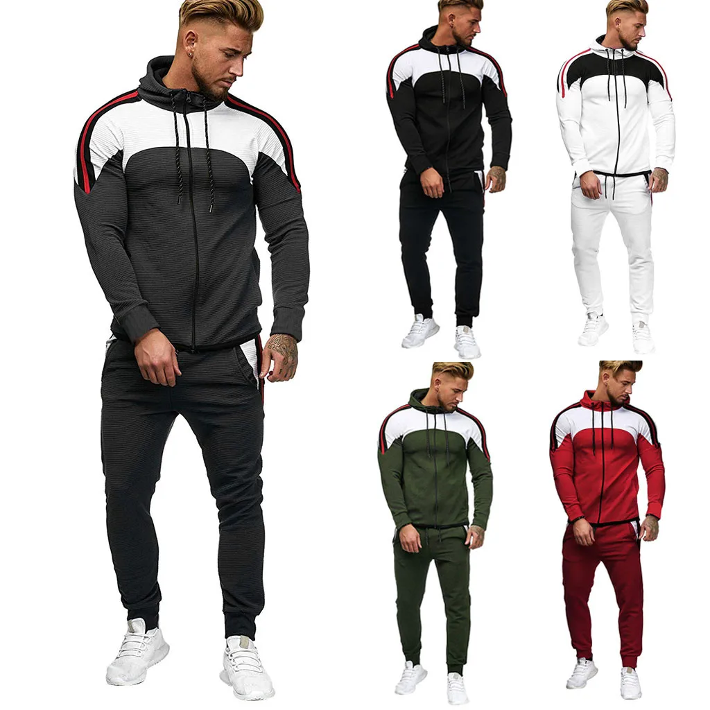 New Men Sets Hoodies+Sweatpants Sporting Mens Autumn Gradient Zipper Print Sweatshirt Top Pants Sets Sport Suit Tracksuit M-5XL