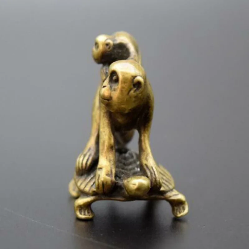 Chinese Pure brass Turtle back monkey small statue