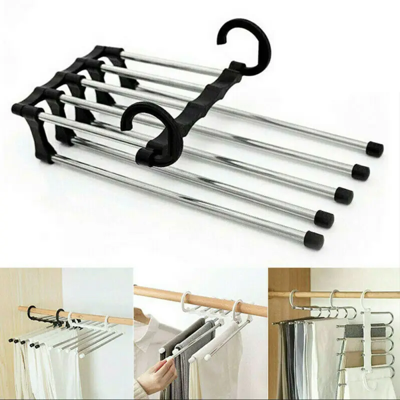 

Multi-functional 5 in1 Stainless Steel Wardrobe Magic Hanger Pants Rack Shelves