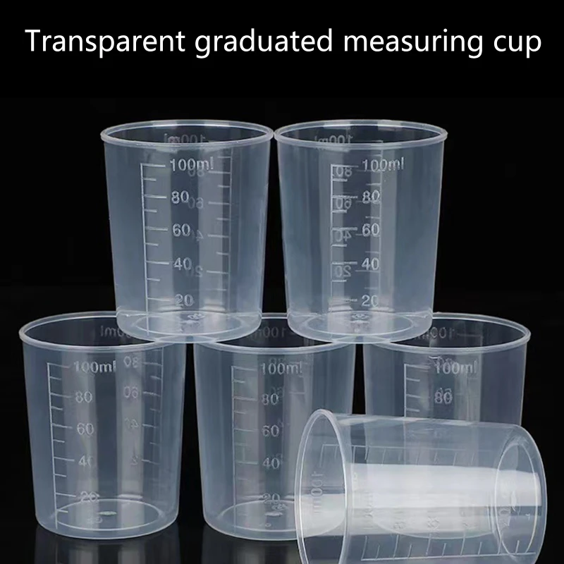 100 ml Ruseable Disposable Clear Graduated Plastic Mixing Cups Use for Paint Resin Epoxy Art Kitchen Laboratory 10PCS plastic paint mixing cups