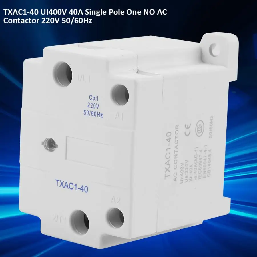TXAC1-40 UI400V 40A однополюсный 1 нет контактор переменного тока 220V 50/60Hz однополярный контактор для машины для литья под давлением