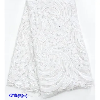 

Wholesale high quality white Swiss African sequence Nigerian french net mesh tulle velvet lace embroidered sequins dress fabric