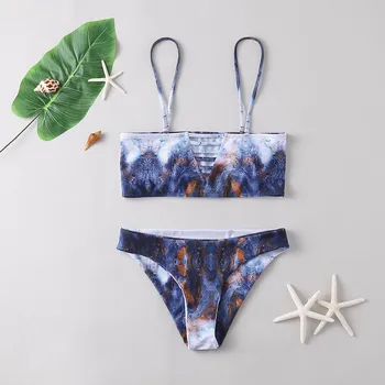 

Fashion printed 2020 New Biquini Women High Waist Underwear set Female Retro Split Bathing Suit Traje de baño Female Intimates