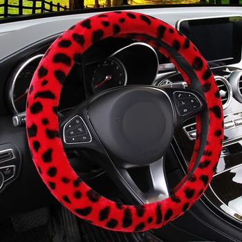 

Winter Car Steering Wheel Covers Warm Plush Leopard print Fashion Car Styling Universal Automobile Braid on the Steerin-wheel