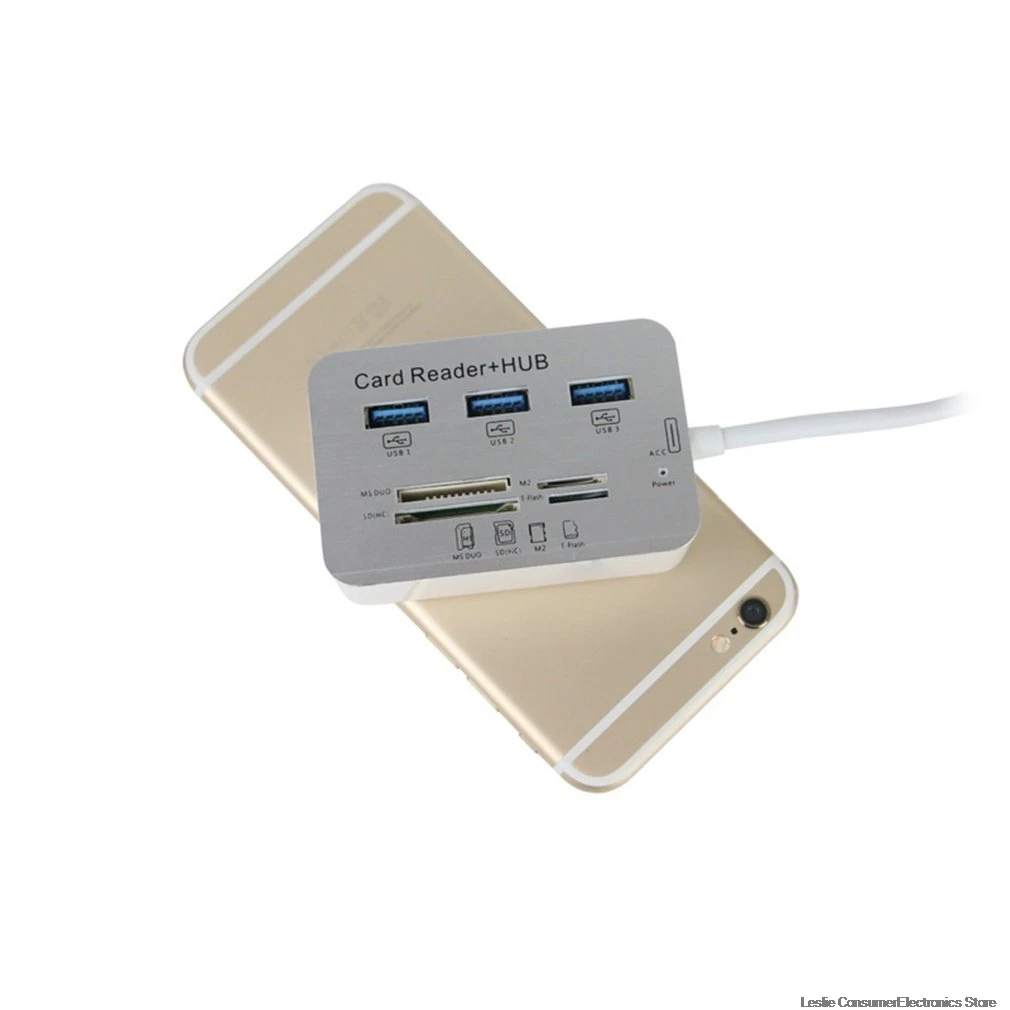 USB 3,0 док-станция USB 3,0 высокое Скорость 7 в 1 устройство для чтения карт памяти флеш адаптером MS/M2/переходник для sd-карт зарядное устройство с 3 usb-портами для разветвитель комбо из алюминиевого сплава