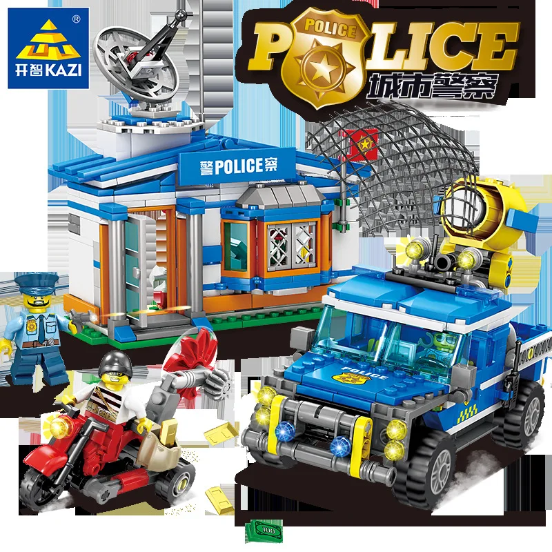 

KAZI 67257-60 City Police Two Emergency zhan di ji pu Command Car Children'S Educational Assembled Building Blocks Toy