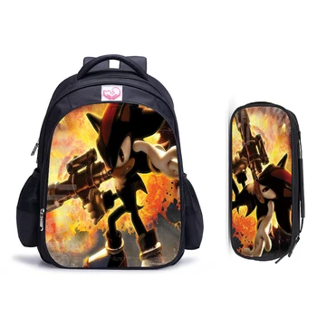 

16 Inch Fashion Backpack Sonic The Hedgehog Pattern 2PCs/Set Kids School Bags Cartoon Animal Designer Teenagers Book-Bags Set