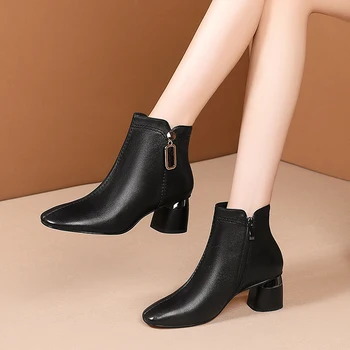 

Metal Decorstion Women Ankle Boots high heeks Autumn Winter Plus Size Chelsea Boots Short Boots Party Basic Shoes Woman
