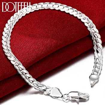 

DOTEFFIL 925 Sterling Silver 6MM Full Sideways Bracelet For Women Men Chain 20cm Bracelet Fashion Wedding Engagement Jewelry