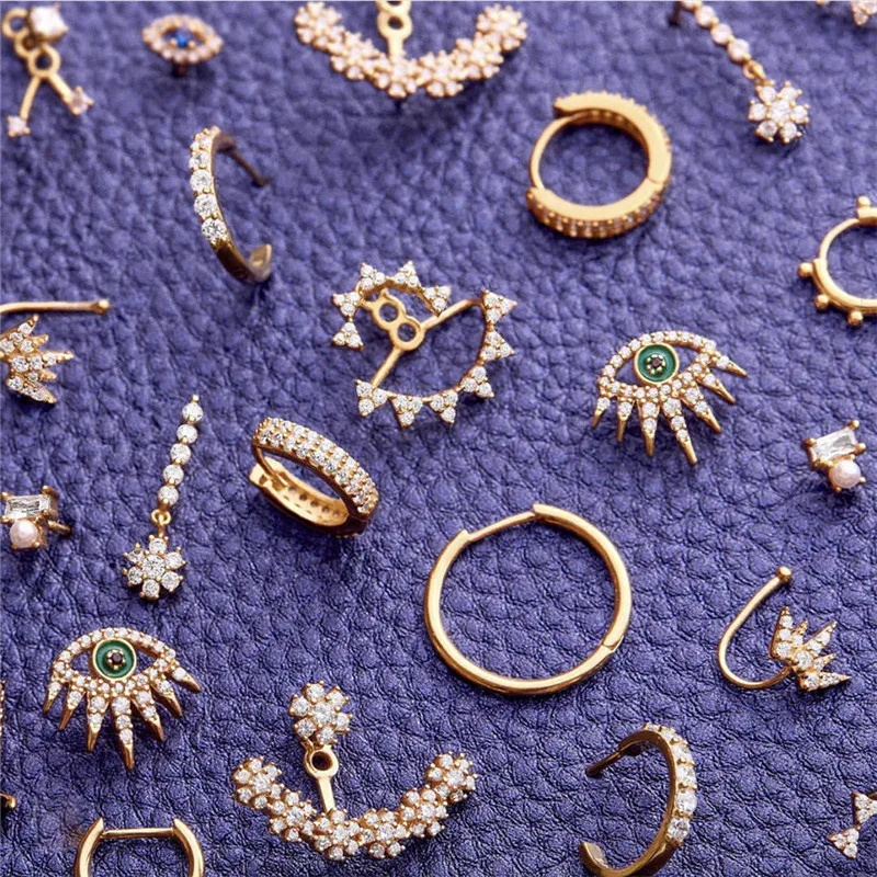 

Charm Crystal Eye Zircon Stud Earrings for Female 2020 Trendy Ear Cuff Set Stackable C Shaped Earcuffs Delicate Jewelry