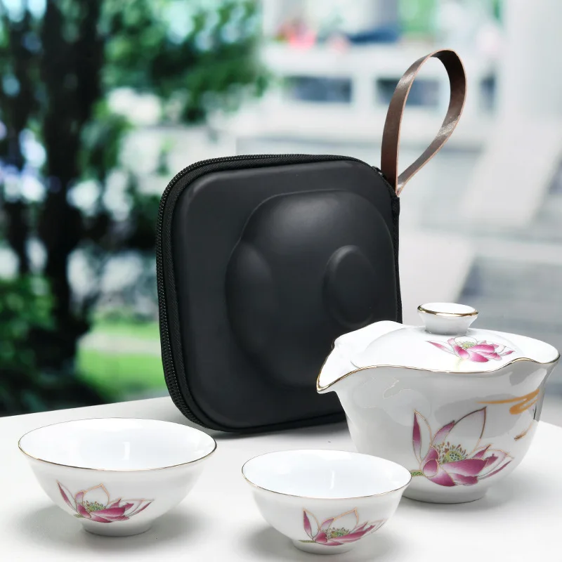 Белый gaiwan Чайник чашки дорожная сумка китайский чайный набор кунг-фу ярмарка кружка Чайные Наборы белый керамический подарок пуэр посуда для напитков - Цвет: 02