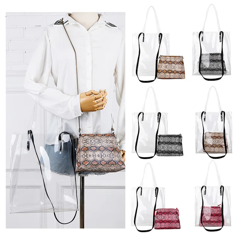

2019 New Style Europe And America Fashion PVC Transparent Packet Multi-Purpose Hand Oblique WOMEN'S Bag Python Different Size Ba