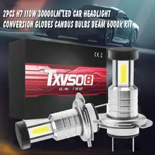 2 pçs h7 led 110w 30000lm led farol do carro conversão globos canbus lâmpadas feixe 6000k kit led farol luzes do carro farol