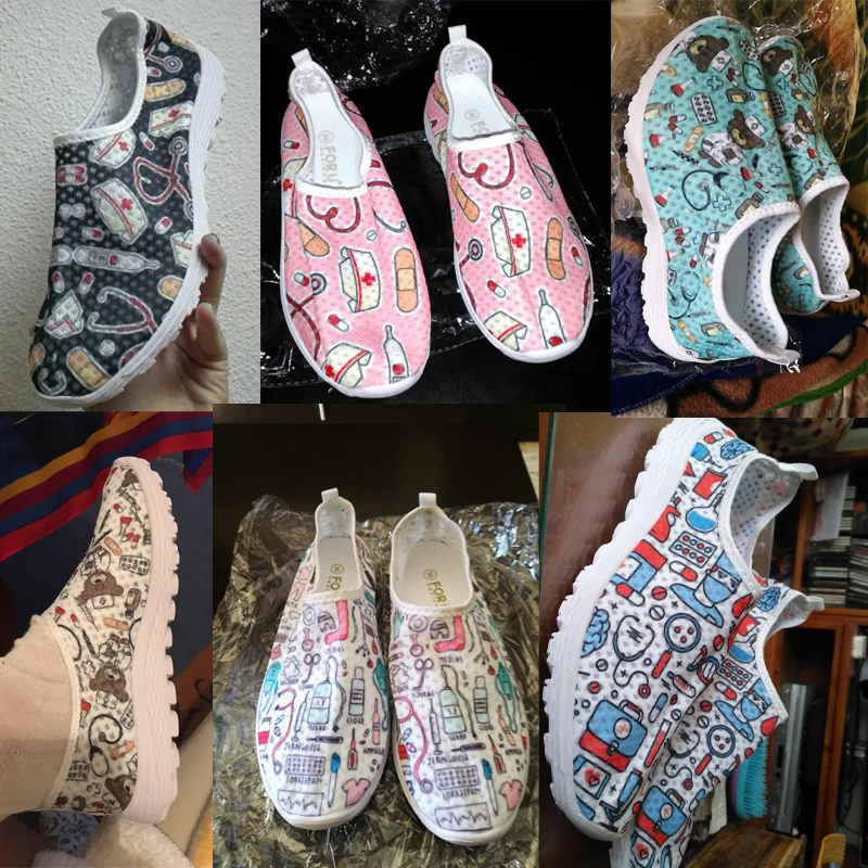 Cute Nursing Medical Tools Print Women 2020 Spring Summer Flats Shoes Cartoon Nurse Woman Beach Loafers Girl Light Mesh Shoes