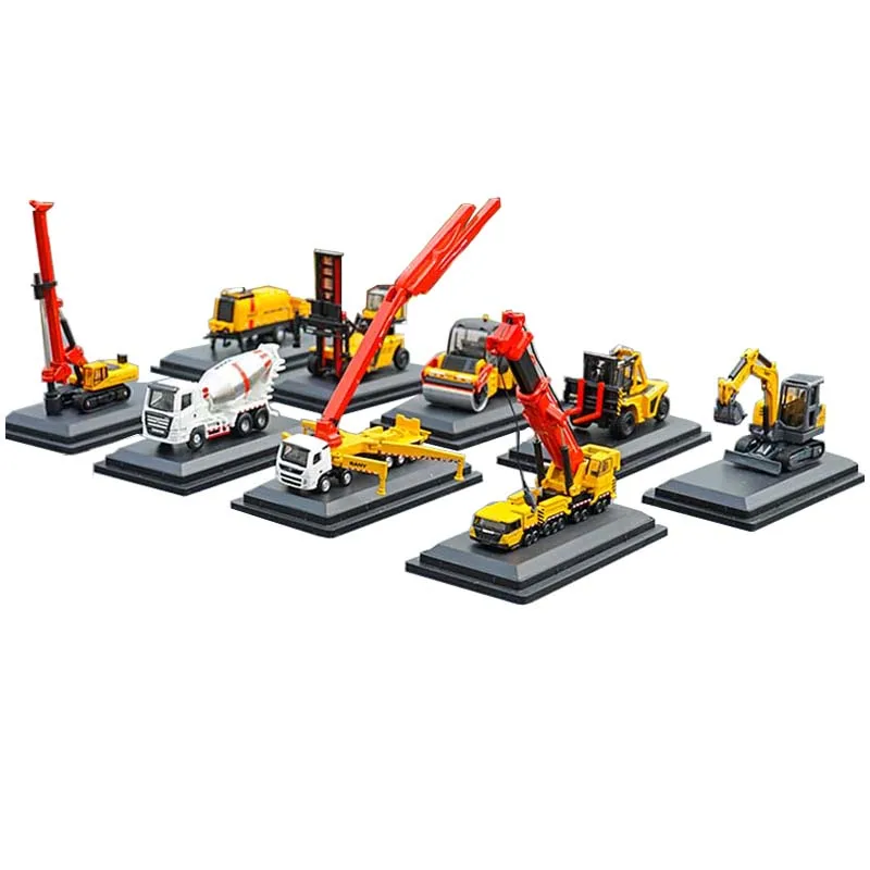 1/87 Mini Crane Excavator Pump Truck Mixer Road Roller Rotary Rig Diecast Alloy Engineering Machinery Model Car Toy collect Show | Игрушки и