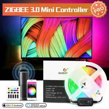 

GLEDOPTO ZigBee3.0 Smart TV Strip Controller Pro Kit Mini 5V USB RGBCCT Work with Amazon Echo Plus SmartThings App/Voice/Remote