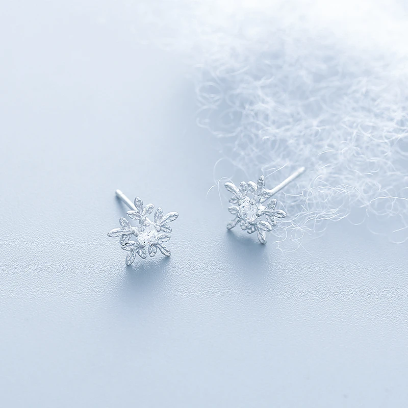 Wholesale Silver White Snowflake Stud Earrings 925 AAA Clear Snow CZ Jewelry For Women Luxury Fashion Wedding | Украшения и