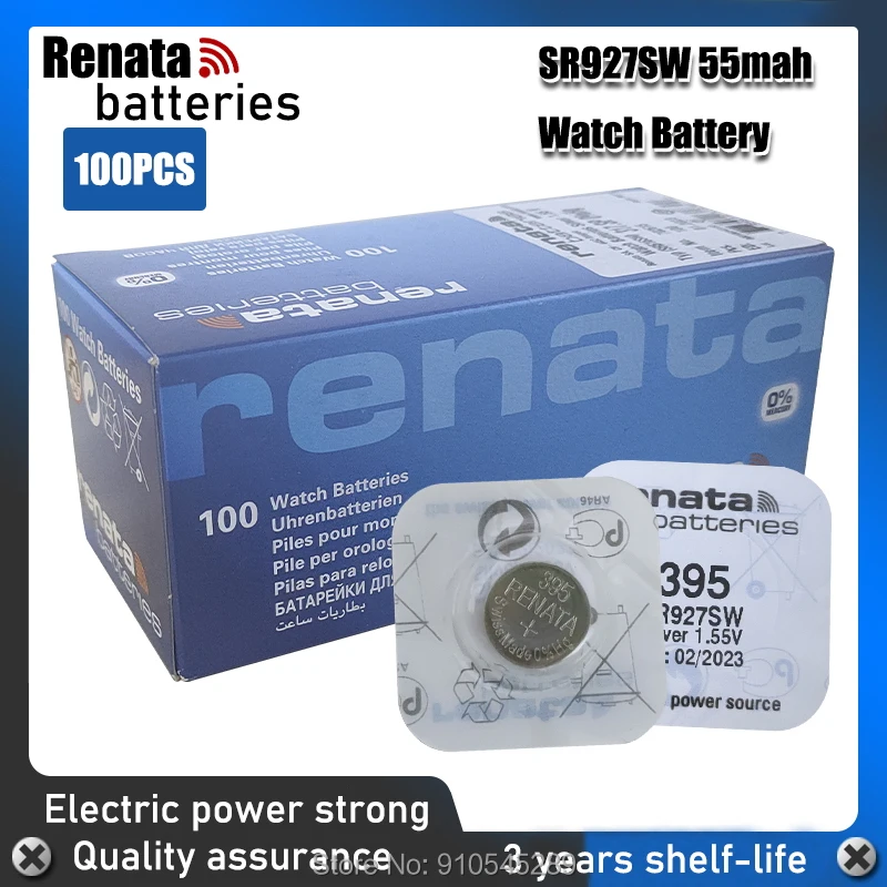 100 шт. часы с оксидом серебра Renata 395 SR927SW 927 1 55 V 100% оригинальный бренд renata батарея |