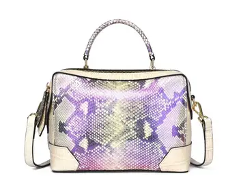 

cow leather women fashion handbag serpentine print boston totes female shoulder bags high quality