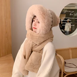 шапка New Thickened Plush Cap Autumn Winter Scarf Gloves Hat One Women's Solid Color Outdoor Warm Cold Proof Essential