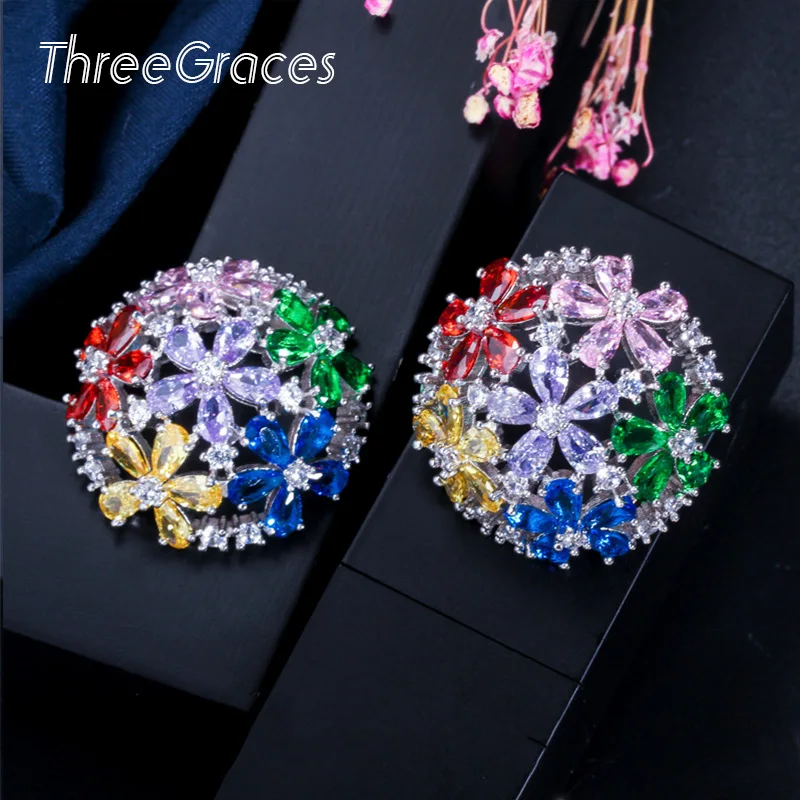 Серьги пусеты ThreeGraces большие круглые серьги с цветком из чистого серебра