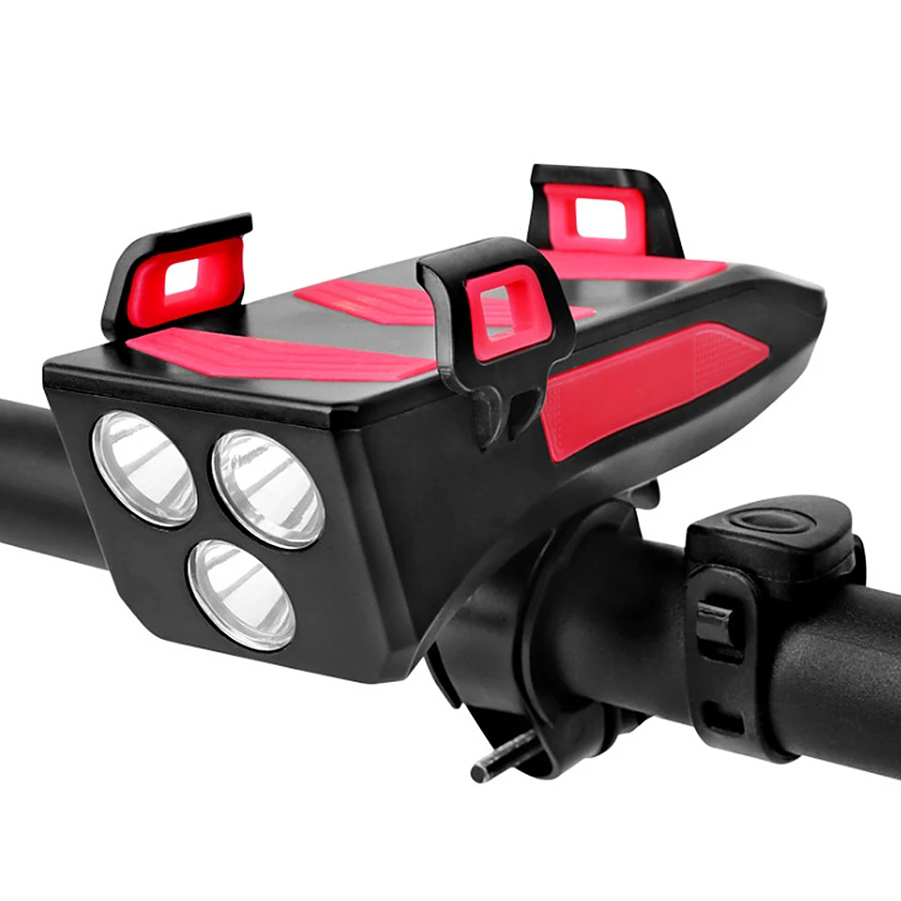 4 IN1 Bike Light USB Bicycle Horn Lamp with Mobile Phone Bracket 250 Lumens Bike Flashlight Cycling Headlight 3 Lighting Modes