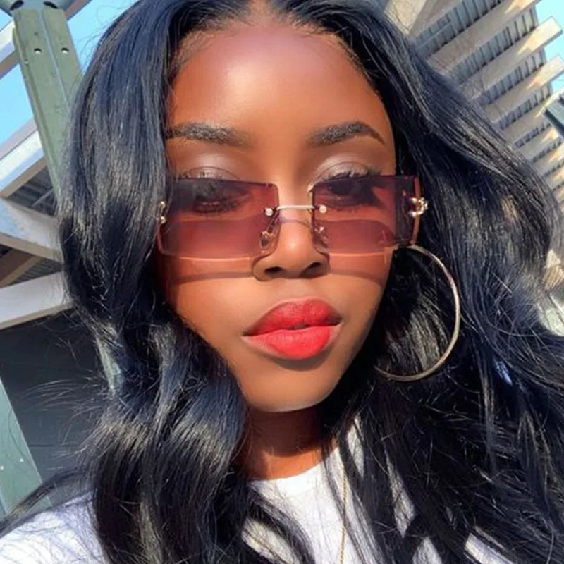 

Fashion Rectangle Sunglasses 2020 Trends Women Vintage Rimless Brand designer Sun Glasses For Female Frameless Eyeglasses UV400