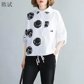 

Plus Size Polka Dot Black White Blouse Women 2020 Summer Spring Cotton Womens Tops and Blouses Woman Oversize Pullover Korean