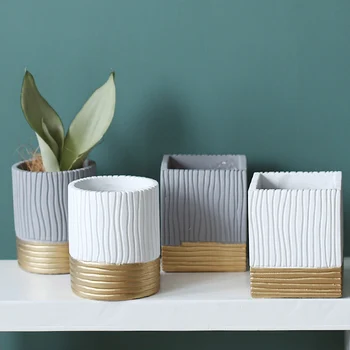 

Cement Flowerpot Silicone Mold Concrete stripe Design Cylindrical Square Basin Molds Garden planter DIY tool Silicone mold