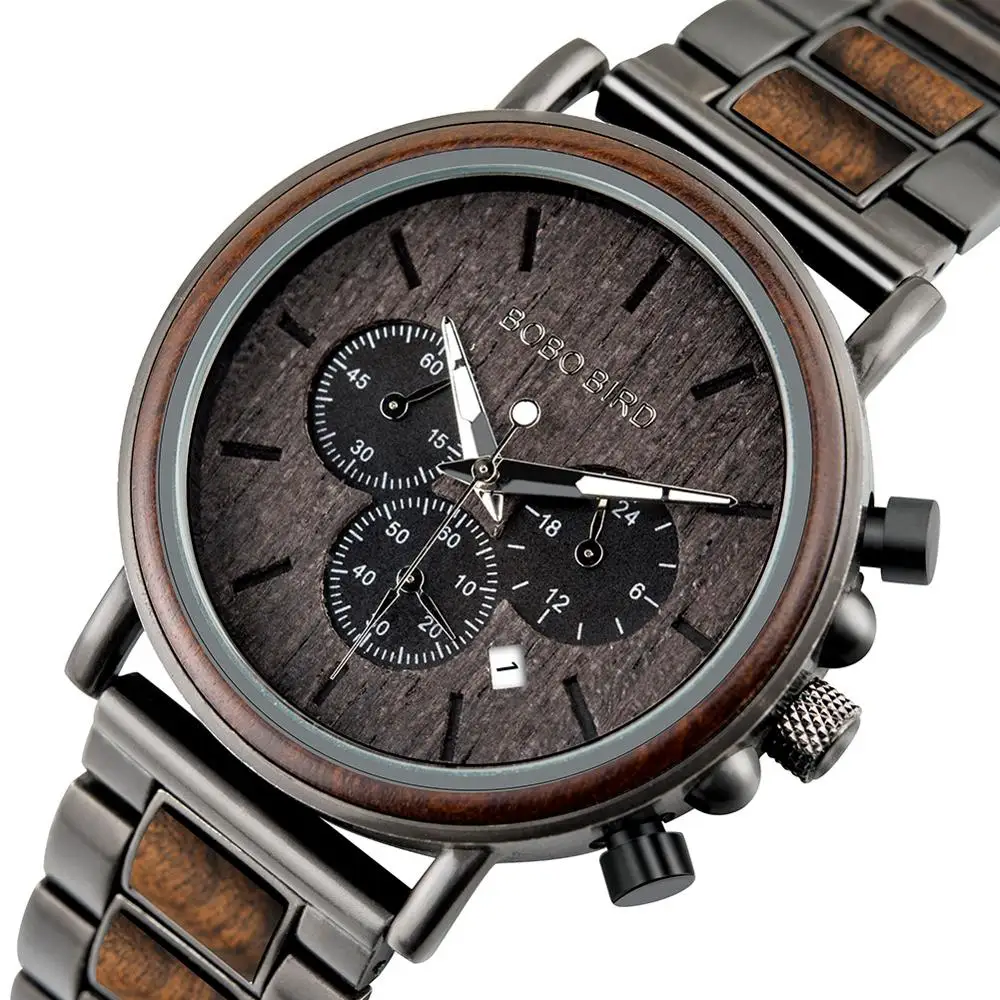 Discount Quartz Watches Chronograph Timepieces Gift Wood Bobo Bird Luxury Masculino Stainless-Steel dg5kDWJL