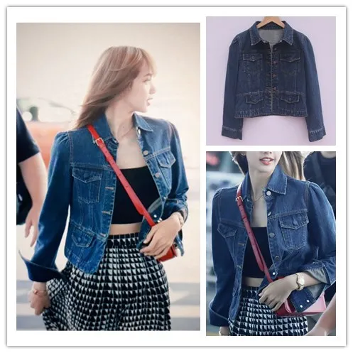 

kpop Korean Celebrity Single-breasted denim jacket women loose Korean short coat wild slim Harajuku turn-down collar jackets