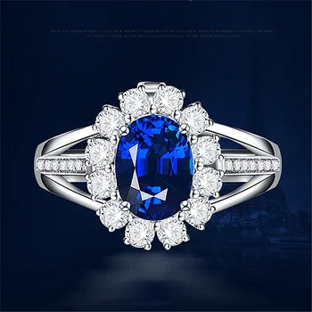 

Fashion flower blue crystal sapphire gemstones diamonds rings for women white gold silver color jewelry bague bijoux lover gifts