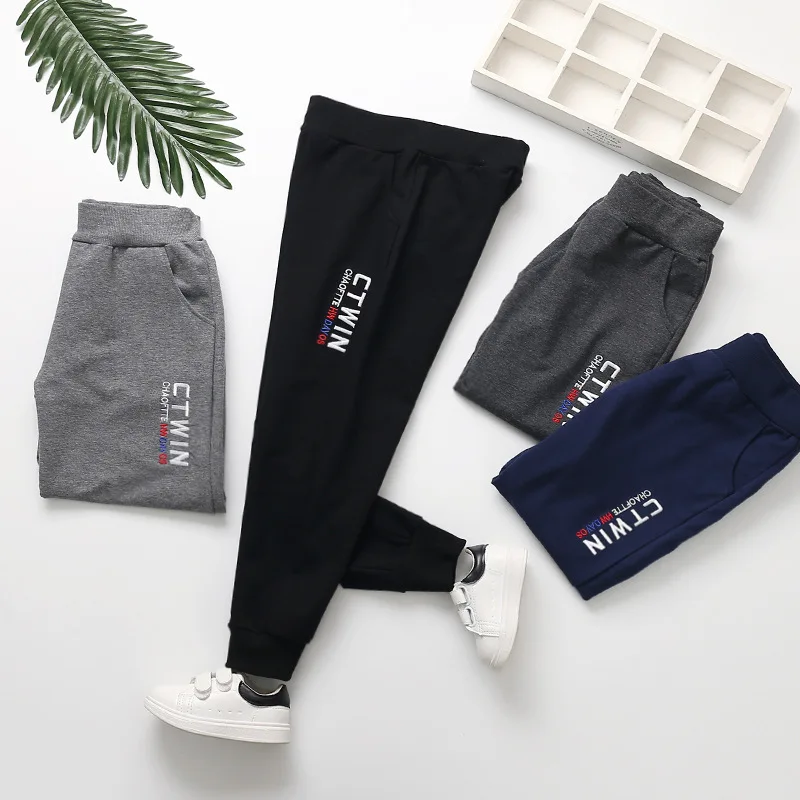 

2019 Spring Childrenswear Men And Women Children Athletic Pants Big Boy Lettered Embroidered Korean-style Casual Trousers