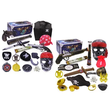 

Besegad 16pcs Pirate Theme Party Supplies Kit Compass Telescopes Mask Hook Gun Toys for Kids Halloween Party Costume Accessories