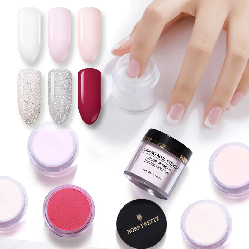 BORN PREETY Nail Dipping Gradient Color French Nail Glitter White Powder without Lamp Cure Nail Art Decorations Fan Brush