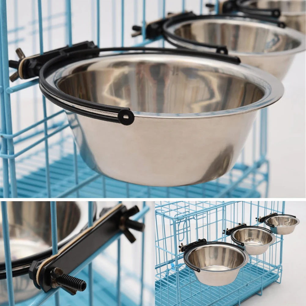 Hang Stationary Dog Bowls Pet Cage Stainless Steel Hanging Bowl