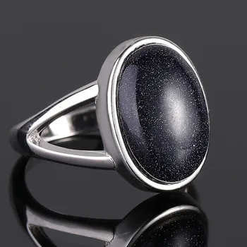 

925 Sterling Silver Ring For Women Vintage Hollow Out 10x14MM Big Blue Sandstone Rings Punk Style Fine Jewelry Anniversary Gifts