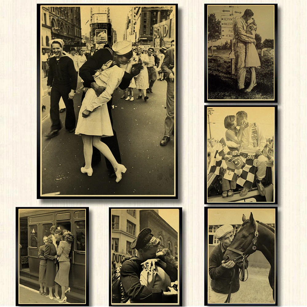 Victory Kiss The Classic Retro Brown Paper Poster Of The Classic Vintage Of World War II poster wall sticker