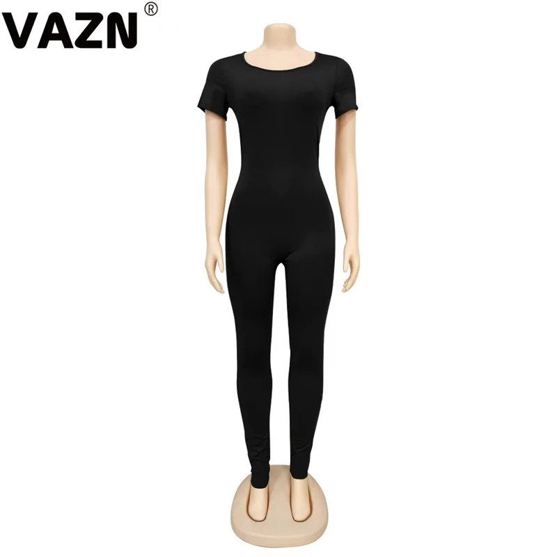 VAZN, короткий рукав, новинка, модная распродажа, уличный комбинезон, Повседневный, бодикон, круглый ворот, вязанный, сексуальный, длинные штаны, тонкий, длинный комбинезон