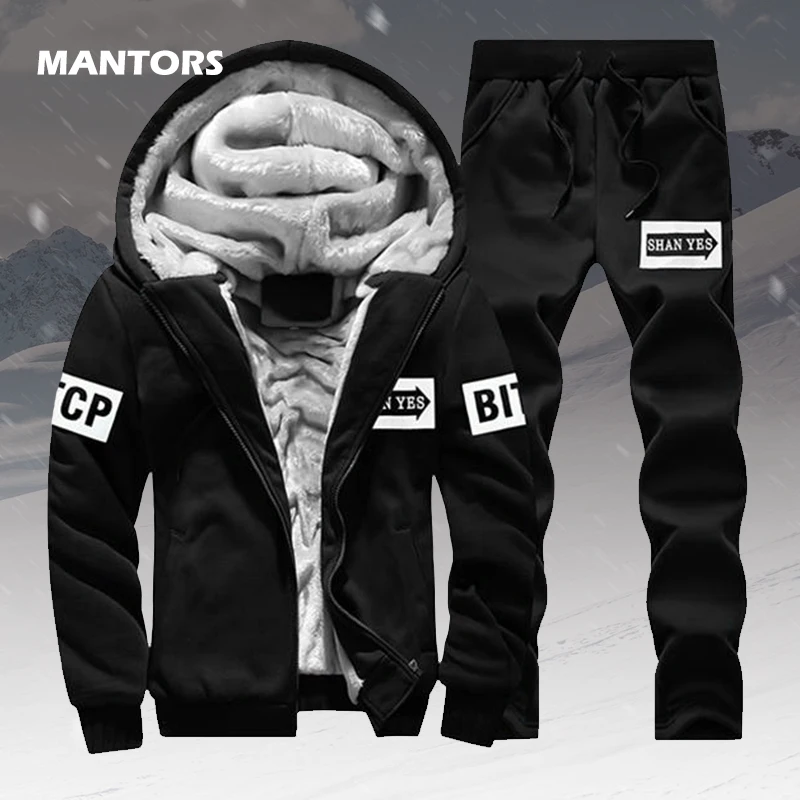

Inner Fleece Hoodies Winter Men's Sets Warm Tracksuit Hooded Sweatshirt+Pants 2PCS Casual Men Clothes Thick Wool Sports Suit 4XL