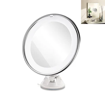 

8 Inch 10X Magnifying LED Tabletop Round Makeup Cosmetic Mirror with Sucker (White)