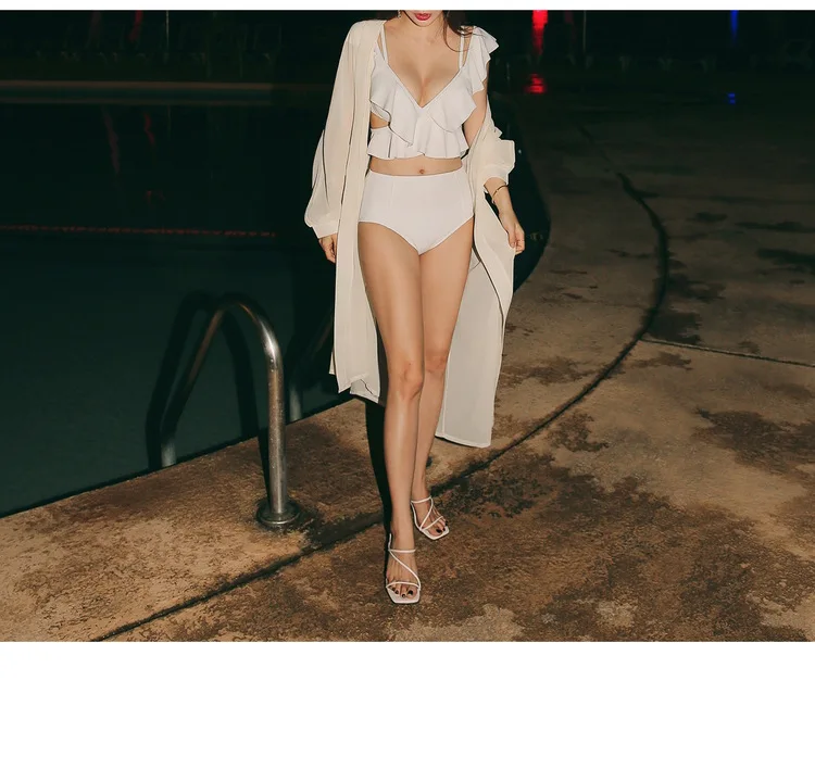 Ladies split high waist sexy bikini hot spring swimwear ruffle bikini