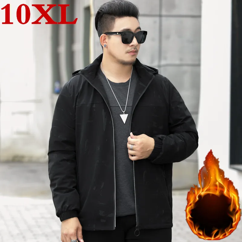 10XL 9X Winter Jas Mannen Uitloper Waterdicht Windjack Capuchon Heren Sportkleding Jas Uitloper Jassen Plus Size Dunne Fluwelen