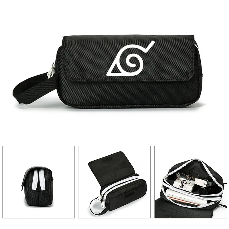 

Anime Naruto Akatsuki Naruto Canvas Pencil Bag Double Zipper Large Capacity Pencil Case Cosplay Cosmetic Bag