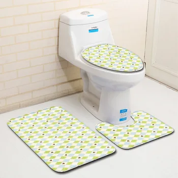 

3pcs Simple Printed Toilet Mat Bathroom Carpet Flannel Bathroom Rug Set Anti-slip Bathroom Mats and Rugs