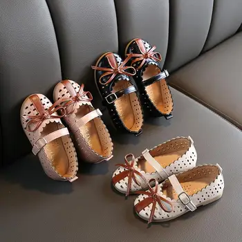 

Spring Summer Autumn Kids Shoes For Big Girl Medium Girls Soft Shoes With Bow-knot Princess Sweet Children Flat Shoes Cut-outs